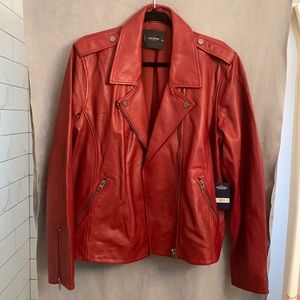 Lucky Brand Cropped Dark Red Leather Moto Jacket